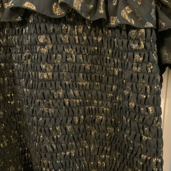 Girls black and gold Leopard print long sleeve top - Picture 3 of 5